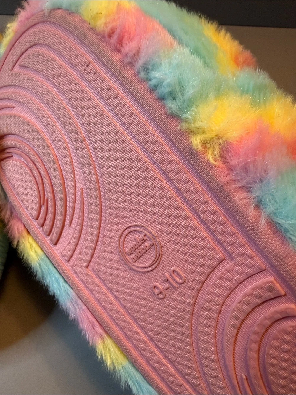 Wonder Nation Pastel Rainbow Unicorn Little Girl Slippers - Pink, Blue, Yellow